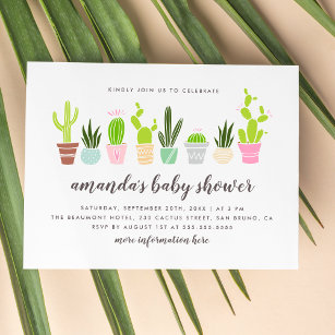 Modern Boho Cactus Plants & Succulents Baby Shower Invitation Postcard