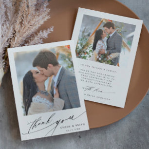 Modern Boho Calligraphy 2 Photo Wedding  Thank You Card