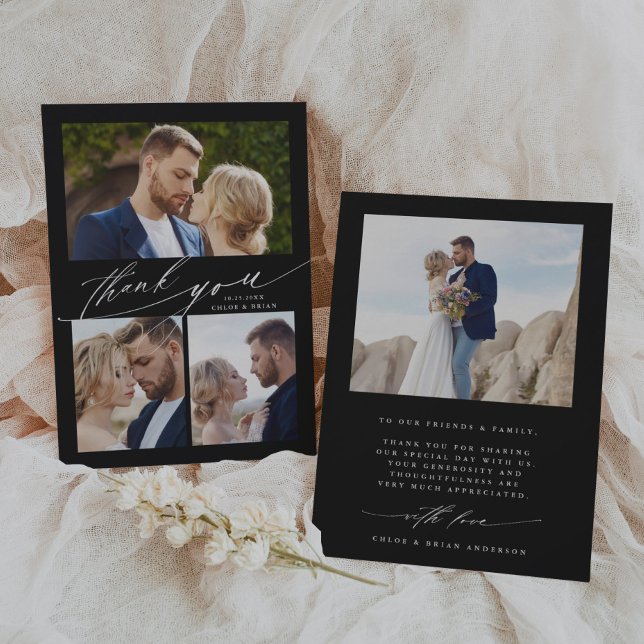Modern Boho Calligraphy 4 Photo Wedding Thank You (Creator Uploaded)