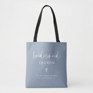 Modern Boho Calligraphy Dusty Blue Bridesmaid  Tote Bag