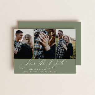 Modern Boho Calligraphy Multi-Photo Save the Date Announcement
