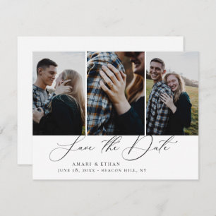 Modern Boho Calligraphy Multi-Photo Save the Date Announcement
