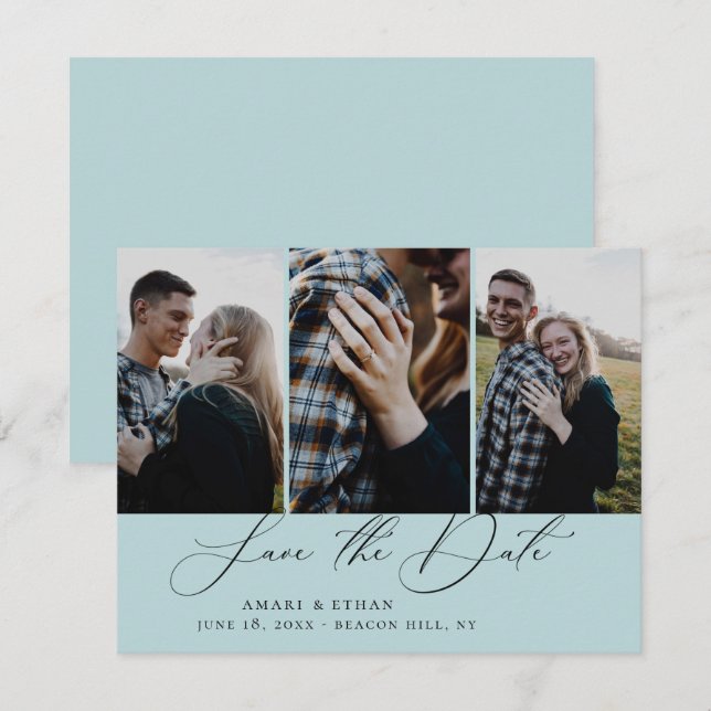 Modern Boho Calligraphy Multi-Photo Save the Date Announcement (Front/Back)