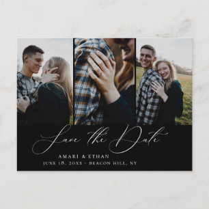 Modern Boho Calligraphy Multi-Photo Save the Date Announcement Postcard