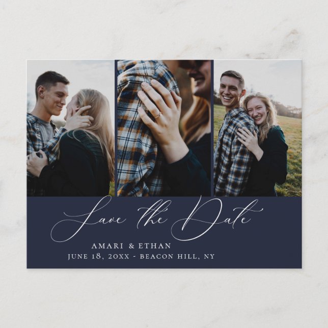 Modern Boho Calligraphy Multi-Photo Save the Date Announcement Postcard (Front)