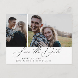 Modern Boho Calligraphy Multi-Photo Save the Date Announcement Postcard