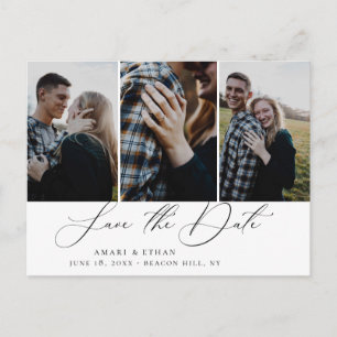 Modern Boho Calligraphy Multi-Photo Save the Date Announcement Postcard