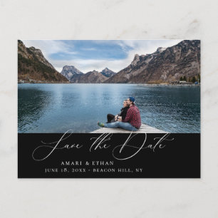 Modern Boho Calligraphy Photo Save the Date Announcement Postcard
