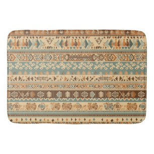 Modern Boho Camel Brown Turquoise Bath Mat