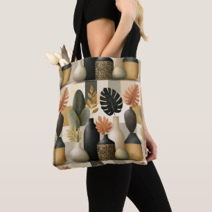 Modern Boho Ceramic Vases and Botanical Leaves Tote Bag