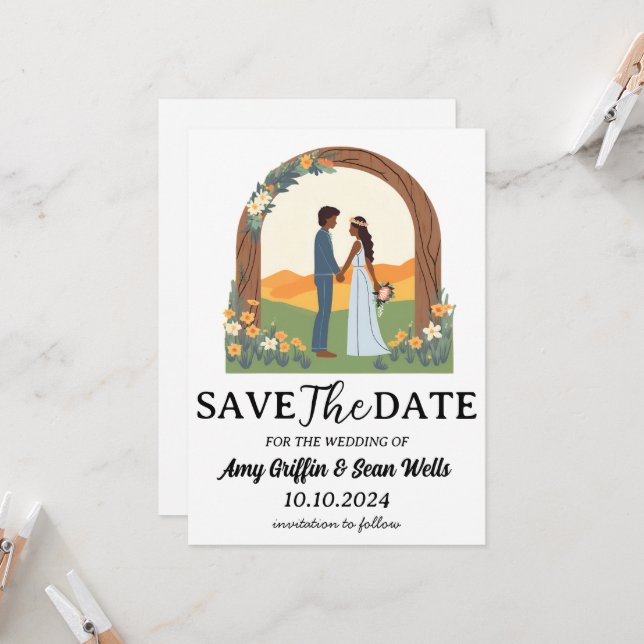 modern boho chic fall save the date cards (Front/Back In Situ)