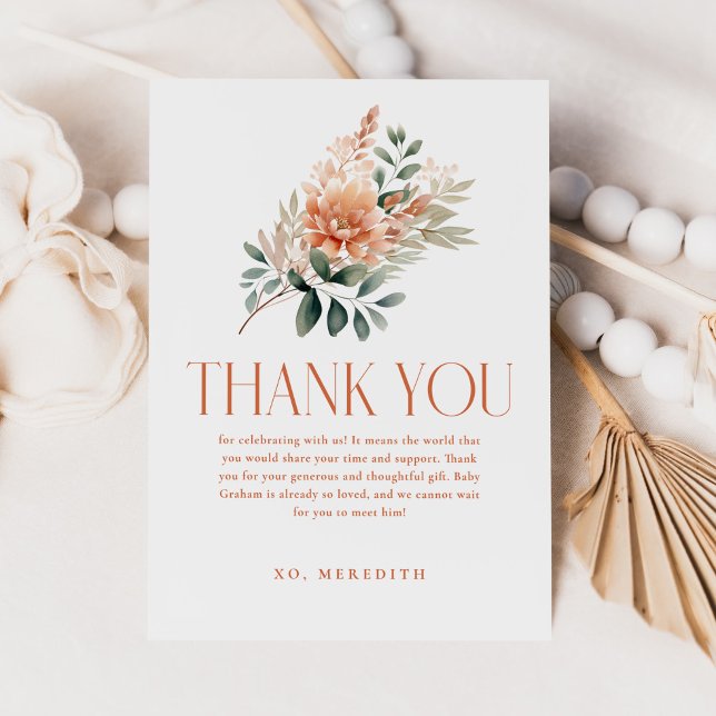 Modern Boho Chic Floral Botanical Baby Shower Thank You Card (Creator Uploaded)