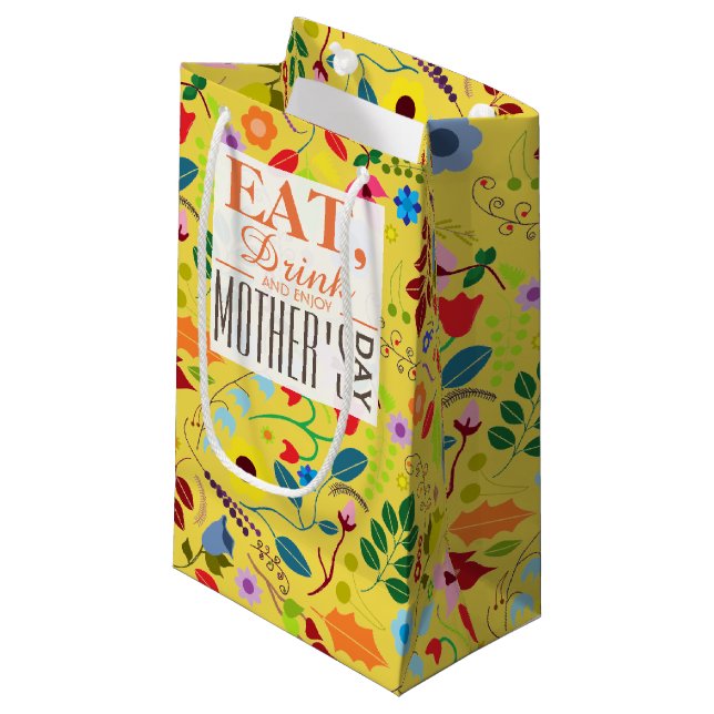 Modern Boho Chic Floral Mother's Day Small Gift Bag (Front Angled)