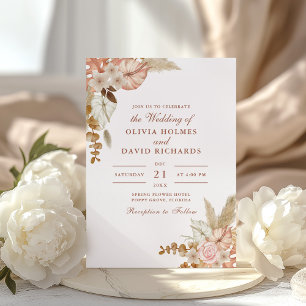 Modern Boho Chic Floral Pampas Grass Wedding Invitation