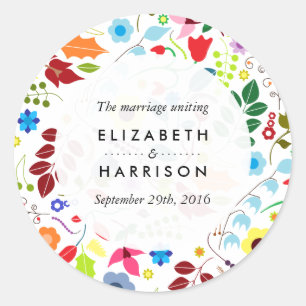 Modern Boho Chic Floral Wedding Classic Round Sticker