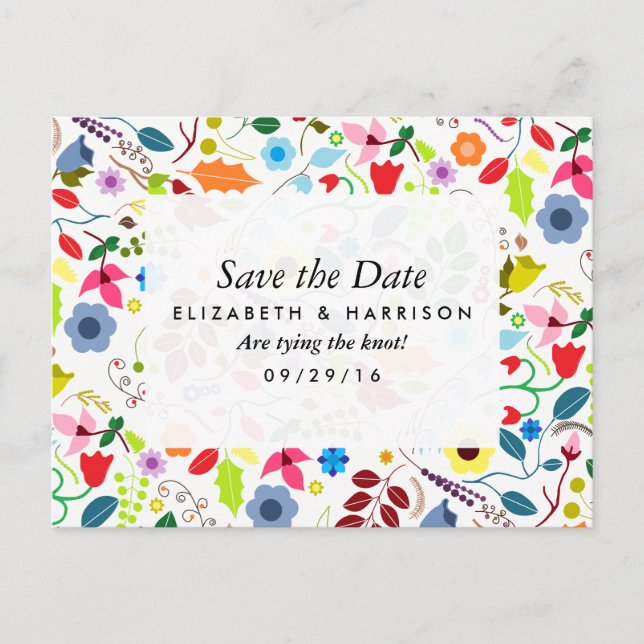 Modern Boho Chic Floral Wedding Save The Date Announcement Postcard (Front)