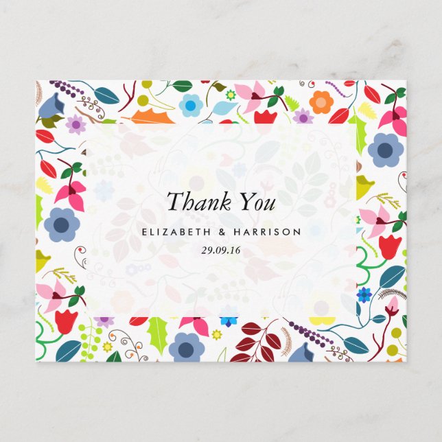 Modern Boho Chic Floral Wedding Thank You Postcard (Front)