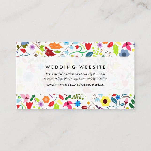 Modern Boho Chic Floral Wedding Website Enclosure Card (Front)