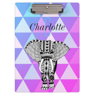 Modern Boho Chic Geometric Tribal Elephant Clipboard