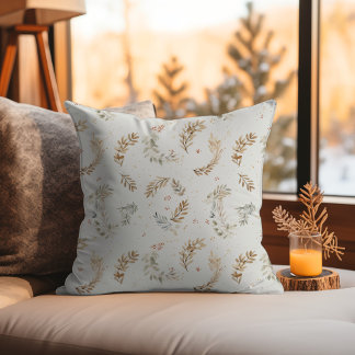 Modern Boho Chic Neutral Beige Brown Leaves Cushion