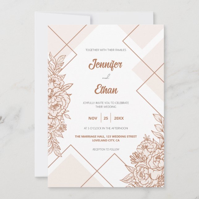 Modern Boho Chic Peony Botanical Flower Wedding Invitation (Front)
