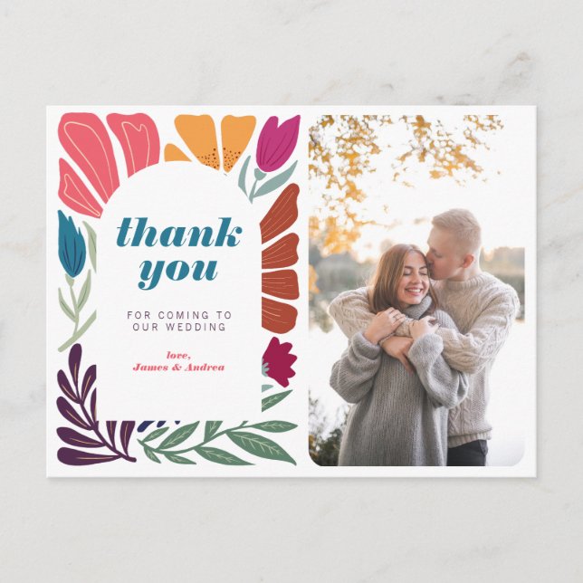 Modern Boho Chic Retro Colourful Floral Thank You Announcement Postcard (Front)