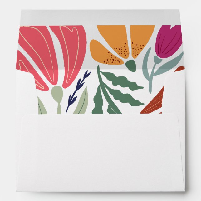 Modern Boho Chic Retro Colourful Floral Wedding Envelope (Back (Bottom))