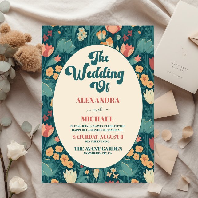 Modern Boho Chic Retro Colourful Floral Wedding  Invitation (Creator Uploaded)