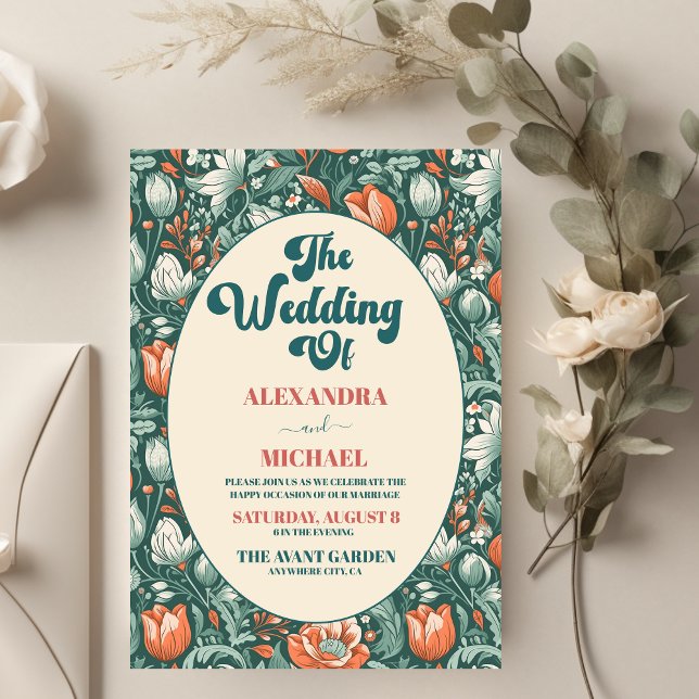 Modern Boho Chic Retro Colourful Floral Wedding  Invitation (Creator Uploaded)