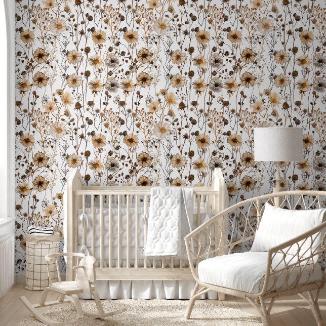 Modern Boho Chic Wildflower Dried Vintage Flower Wallpaper (Kids)