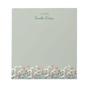 Modern Boho Chic Wildflower Sage Green Notepad