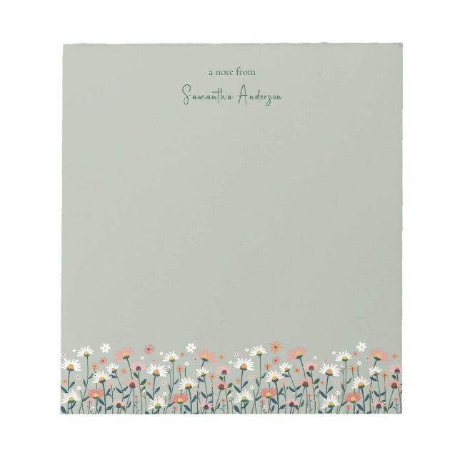 Modern Boho Chic Wildflower Sage Green Notepad (Front)