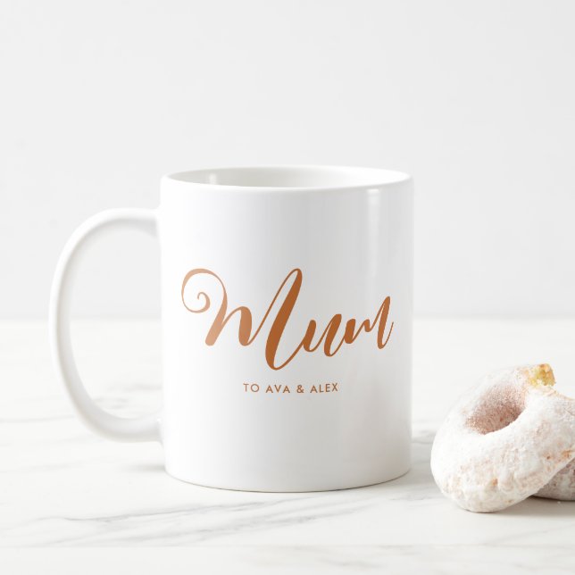 Modern Boho Chic with names Mother's Day Mum Coffee Mug (With Donut)