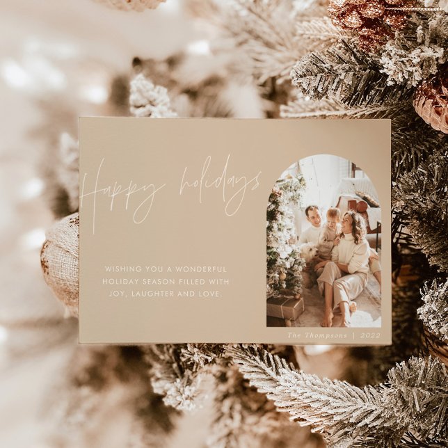 Modern Boho Christmas Card, Arch Photo Holiday Inv Invitation (Creator Uploaded)