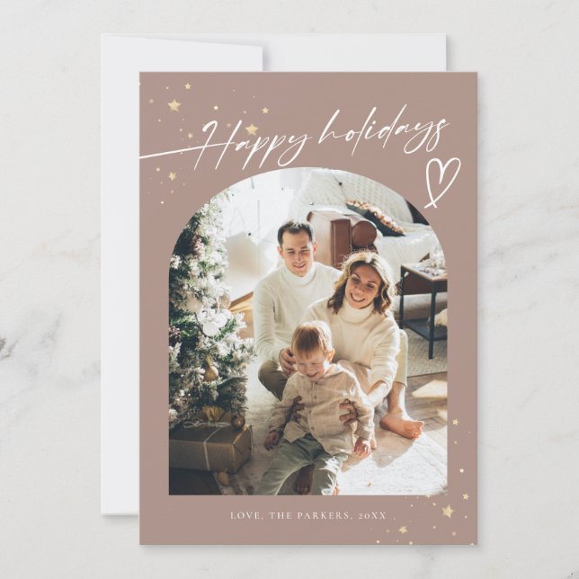 Modern Boho Christmas Family Photo Collage Holiday Card (Front)