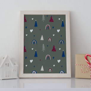 Modern Boho Christmas Green Wall Art Print
