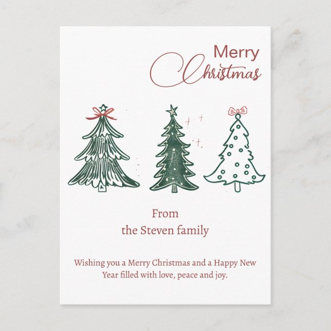 Modern Boho Christmas Trees Decor Holiday Postcard (Front)