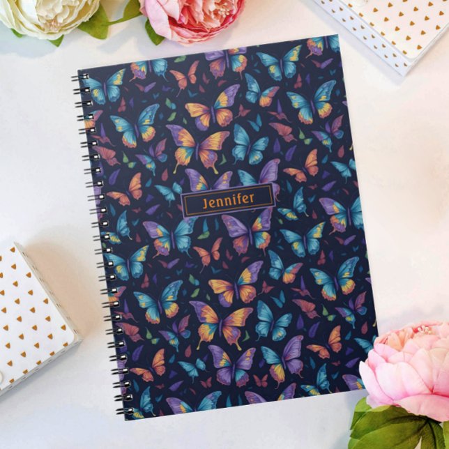 Modern Boho Colourful Butterflies Pattern Name Notebook (Creator Uploaded)
