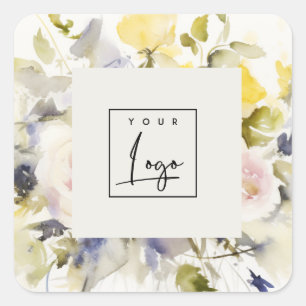 Modern Boho Colourful Rose Floral Logo Business Square Sticker