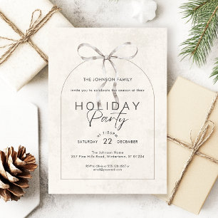 Modern Boho Coquette Bow Arch Script Holiday Party Invitation