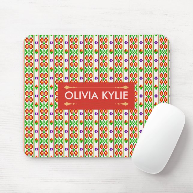 Modern Boho Cross Stitch Seamless Folk Pattern  Mouse Mat (With Mouse)