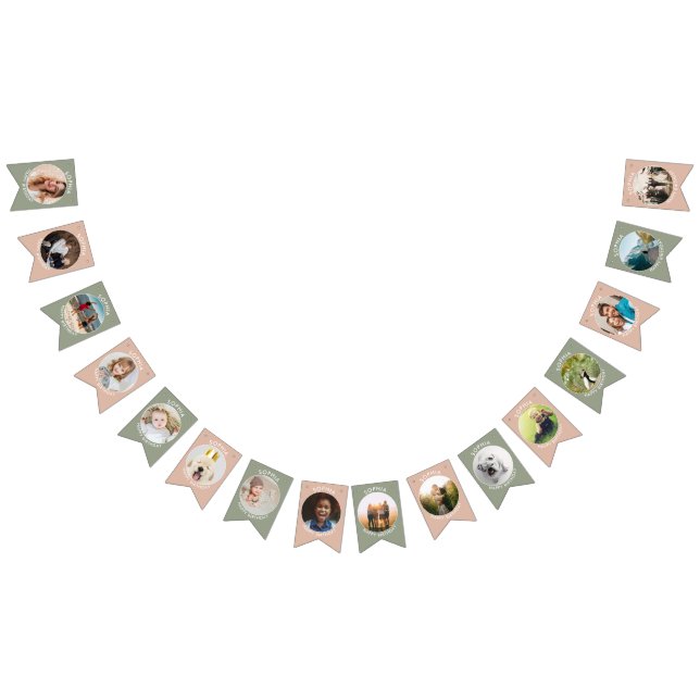 Modern Boho Custom birthday bunting with photos (All)