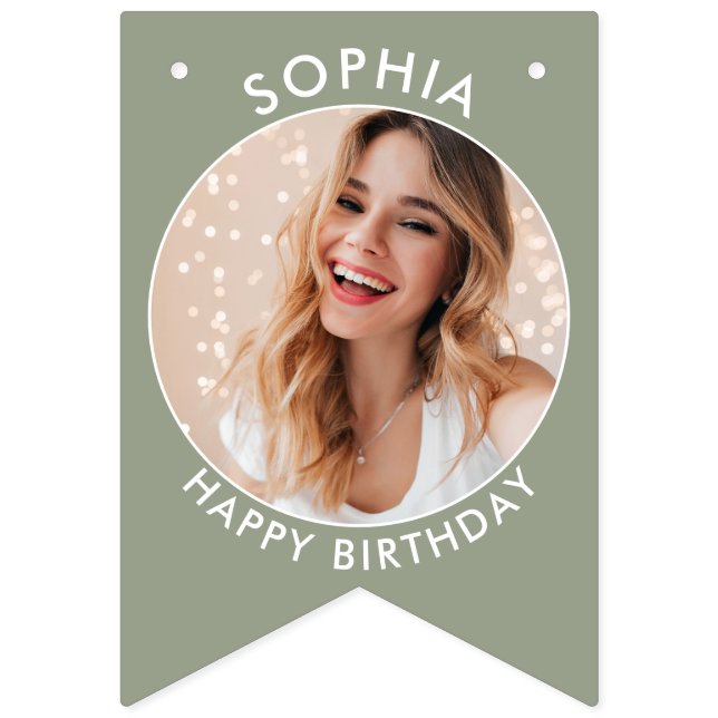 Modern Boho Custom birthday bunting with photos (First Flag)