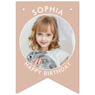 Modern Boho Custom birthday bunting with photos Bunting