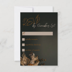 Modern Boho Dark Rustic Floral Wedding RSVP Card