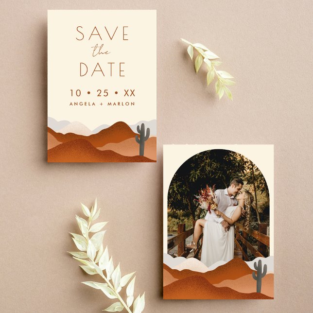 Modern Boho Desert Cactus Wedding Arch Photo Save The Date (Creator Uploaded)