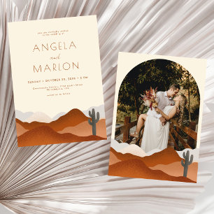 Modern Boho Desert Mountain Wedding Arch Photo Invitation