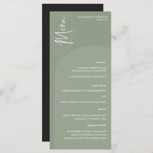 Modern Boho Desert | Simple Script Wedding Menu (Front/Back)