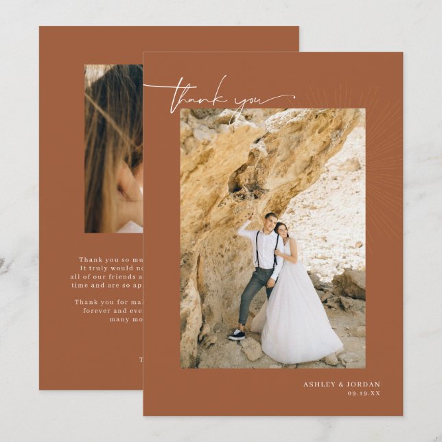 Modern Boho Desert | Simple Script Wedding  Thank  You Card (Front/Back)