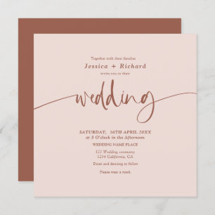 Modern boho desert terracotta beige wedding script invitation